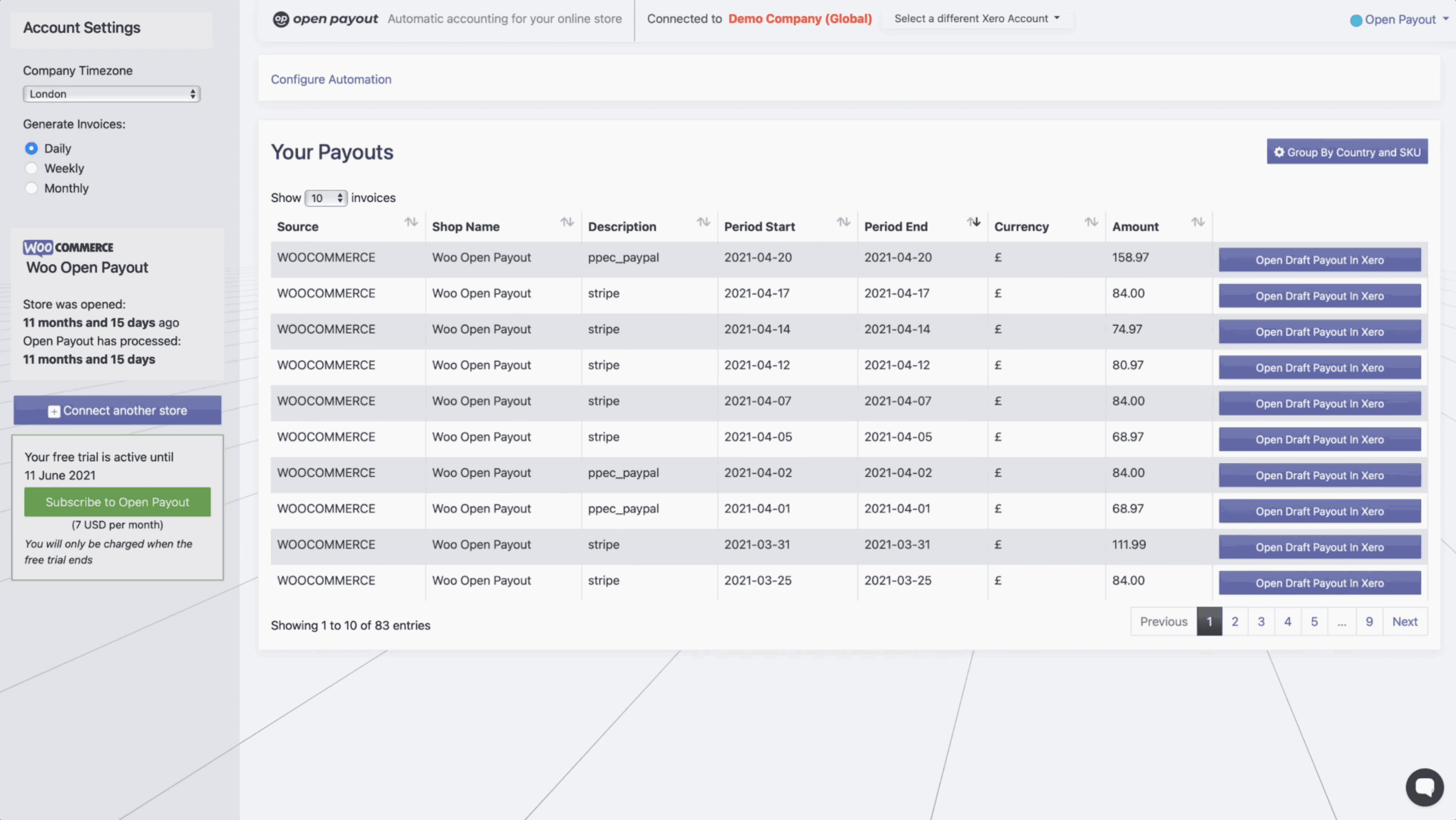 A picture of the Open Payout dashboard